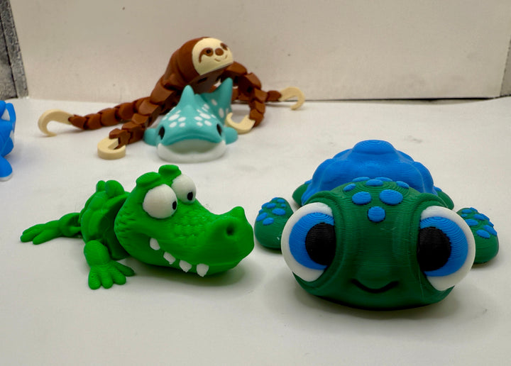 3d Printed Animals 5 Pack - Turtle, Whale, Sloth, Croc and Shark