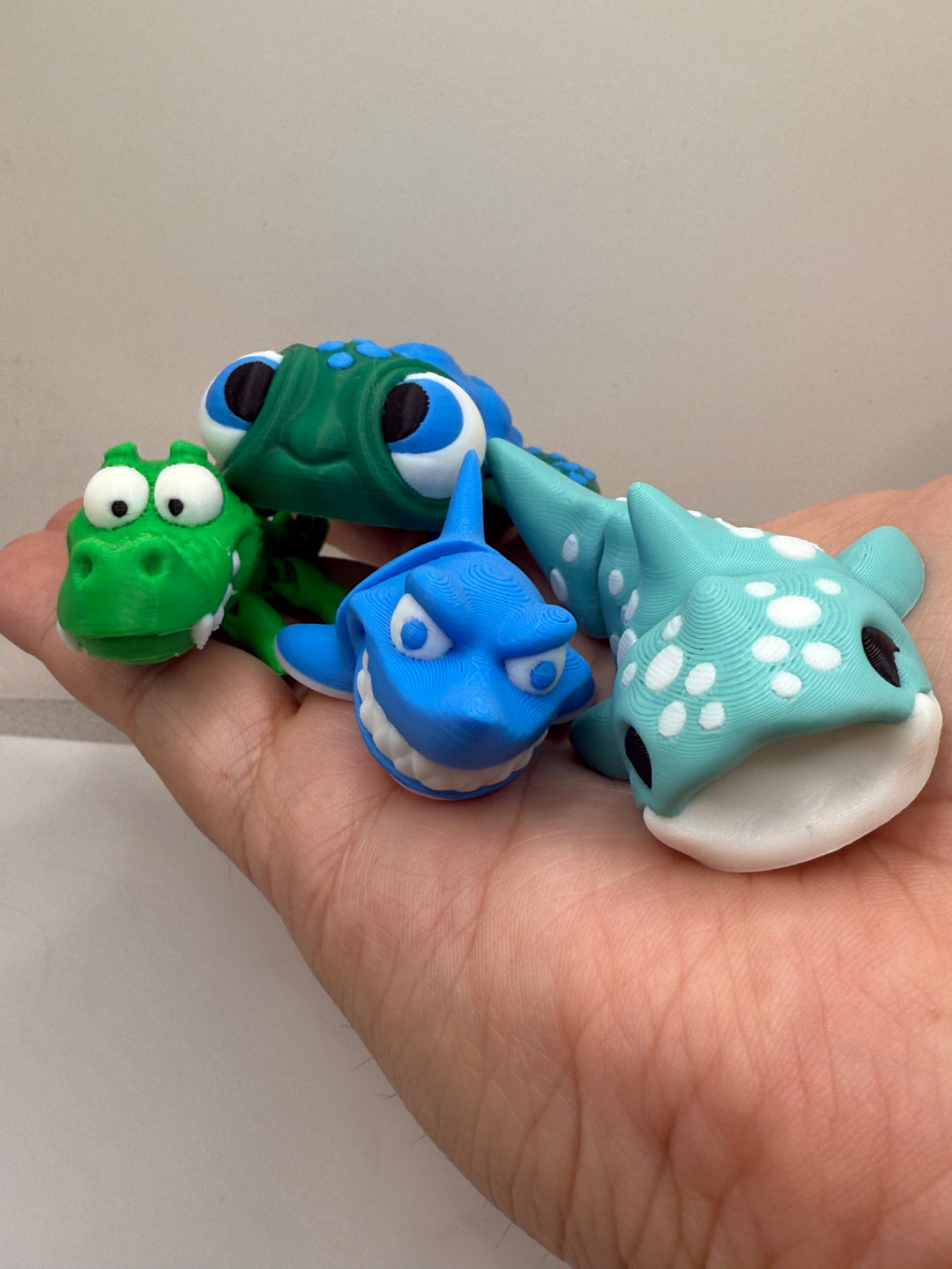 3d Printed Animals 5 Pack - Turtle, Whale, Sloth, Croc and Shark